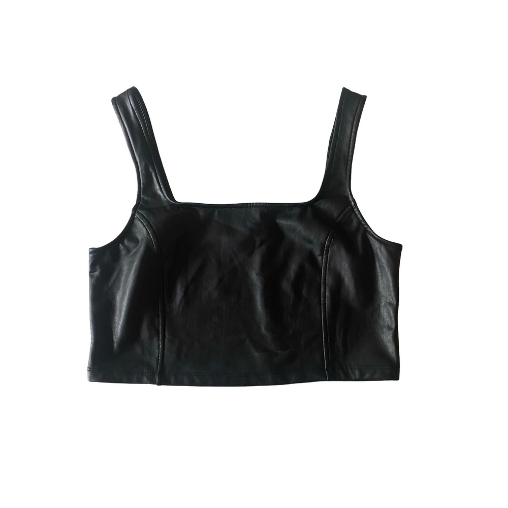 Olive + Oak Black Faux Leather Crop Top Tank Corset Style Size L